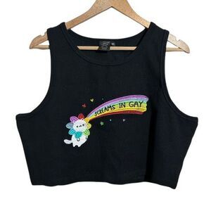Paws of Pride Screams In Gay Crop Top Tank 3XL Black Embroidered NWOT